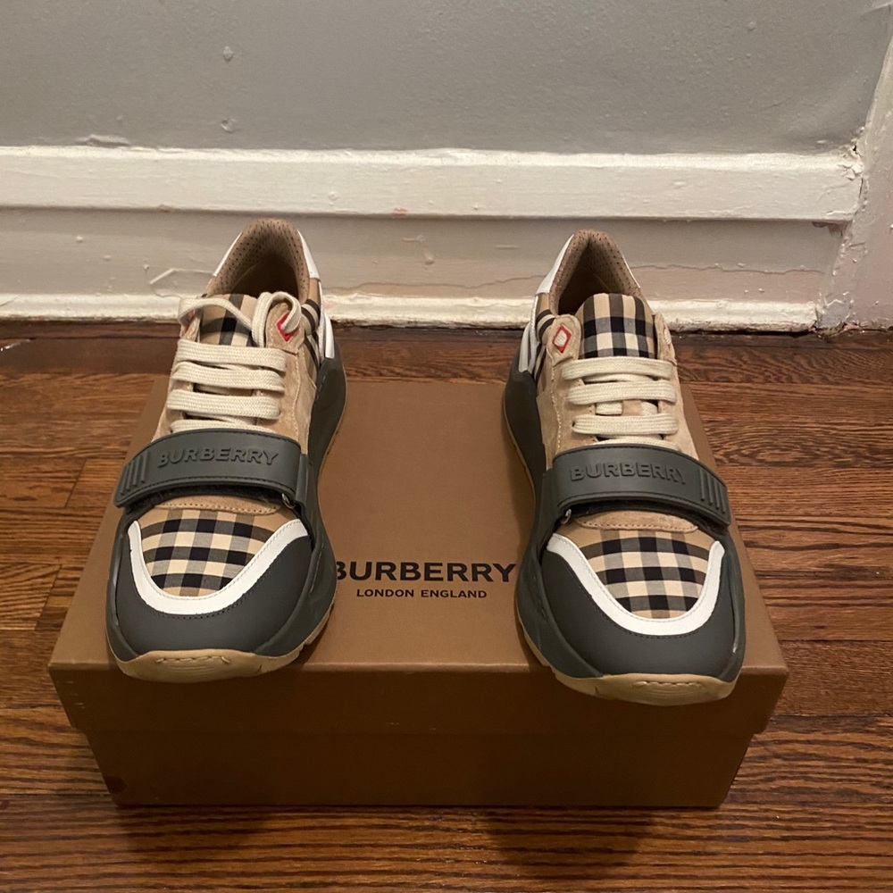 Vintage Check, Suede and Leather Sneakers